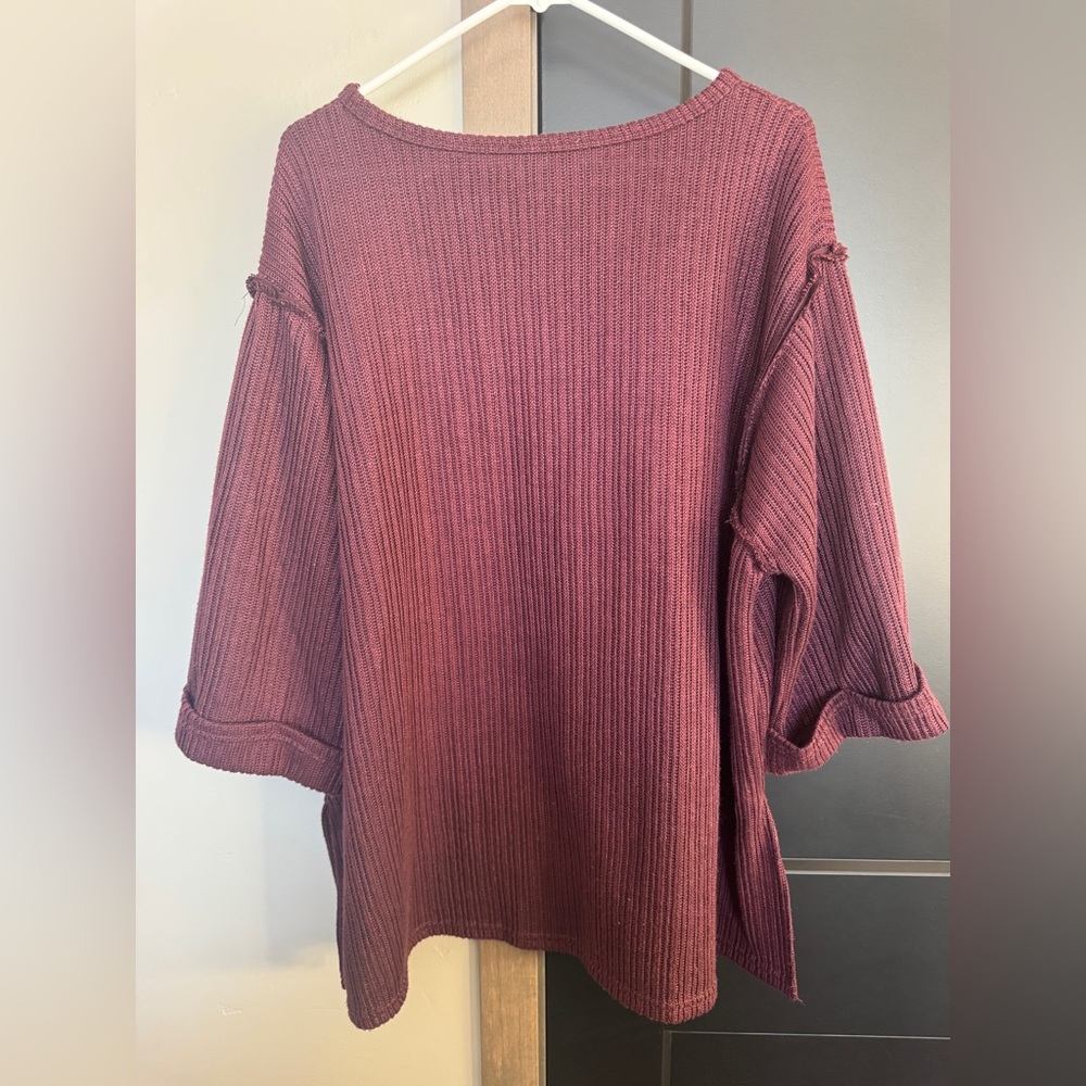 She + Sky Maroon Ribbed Sweater - Picture 3 of 3